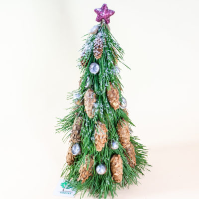 Stilizēta eglīte, priežu skujas, sudrabs, 40-50 cm