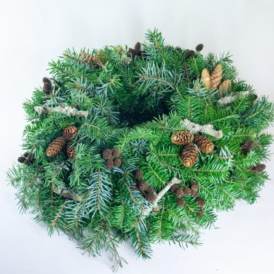 Adventes vainags, Serbijas egle ar Kanādas egles čiekuriem, D 30 cm