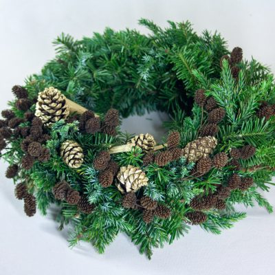 Adventes vainags, baltegle un alkšņu čiekuriņi, D 22 cm