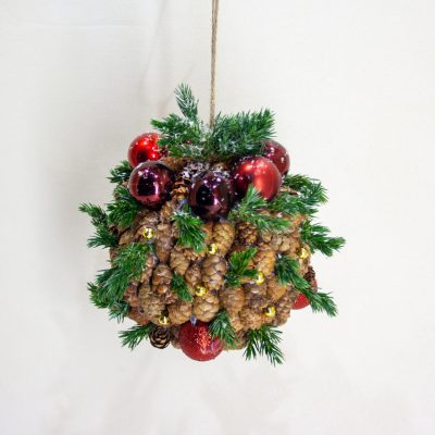 Ziemassvētku bumba-kadiķis un melnās egles čiekuri-karināms dekors, D 13 cm